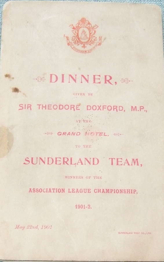 Sunderland 1902 championship winning menu