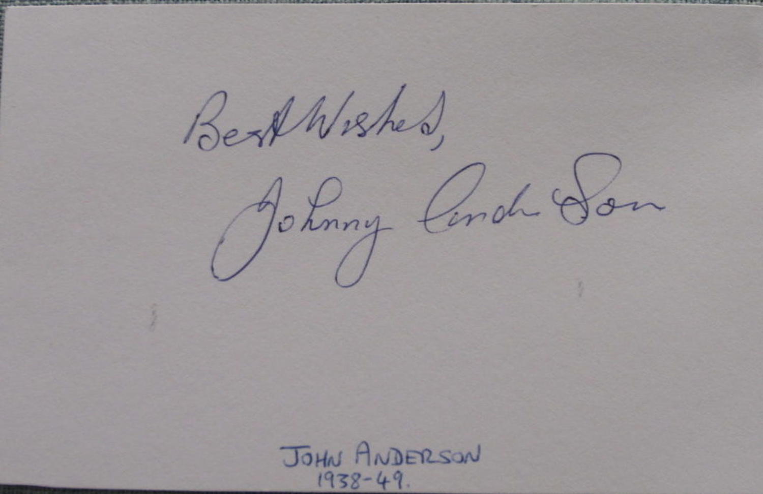 Johnny Anderson Manchester Utd signed white card