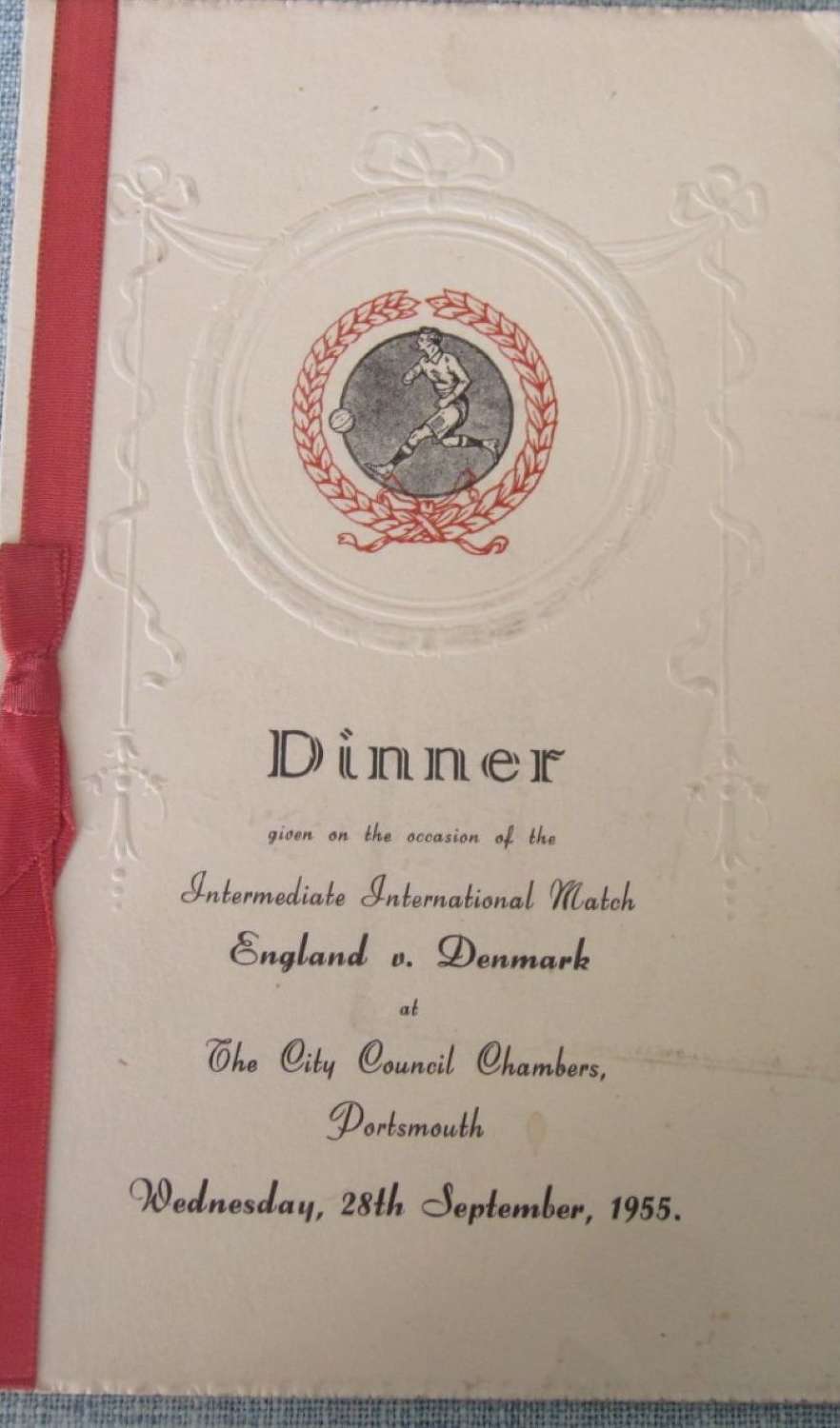 England v Denmark under23 signed menu 1955 at Portsmouth